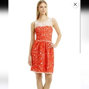 Trina Turk Sleeveless Orange Tan Lace Silk V-back Dress